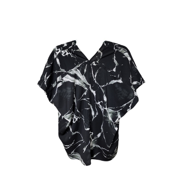 Philosophy Black and White Round Edge Short Sleeve Deep V Neck Top Size Small - Picture 2 of 5